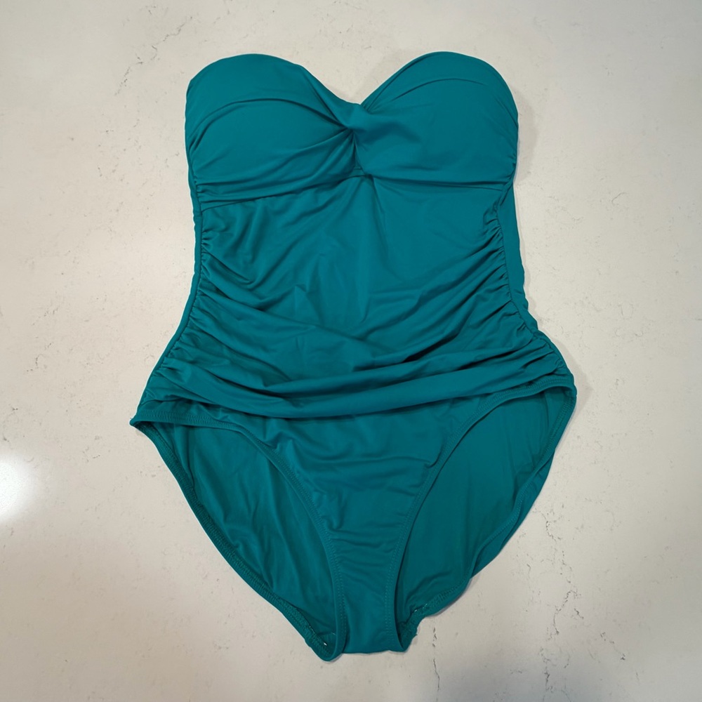 Anne Cole Teal Strapless Ruched One-Piece Swimsuit